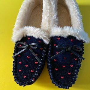 J. Crew Fuzzy Navy Heart Slippers